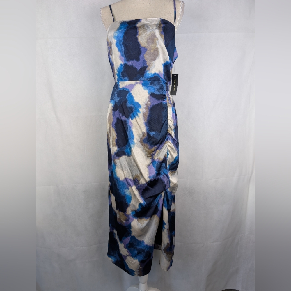 NWT Taylor Abstract Print Satin Midi Dress Square Neckline With Straps Size 8
